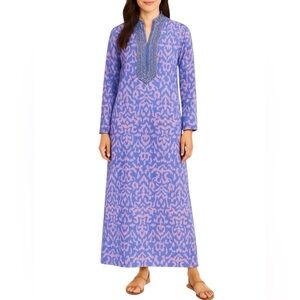 Bella Tu Kaftan Dress Womens Small Beaded Maxi Beachy Resort Boho Indie Cotton